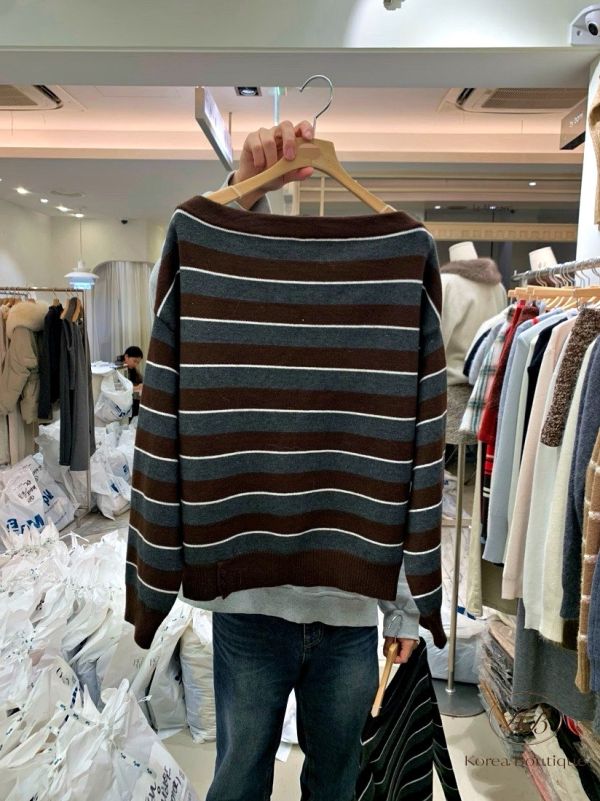 FWRK119 冬季 條紋斜肩上衣 