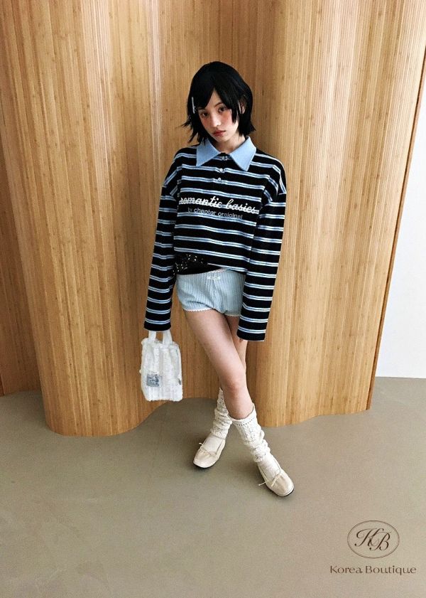 Fw168 秋季 可愛配色的條紋polo杉 