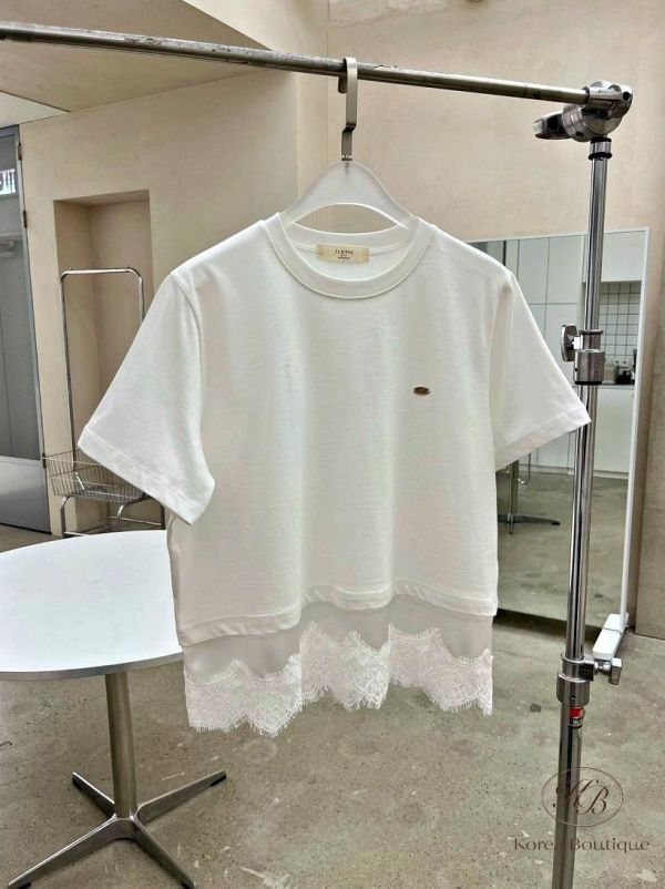 SS500 春季 小吊牌蕾絲素面tee 