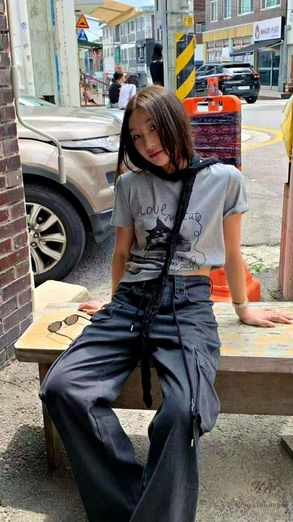 FW2637 秋季 貓咪塗鴉上衣 附圍巾 