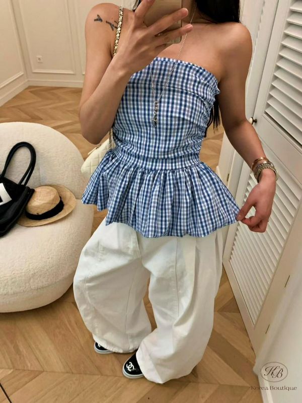 SS396 春季 平口格紋小洋裝上衣 