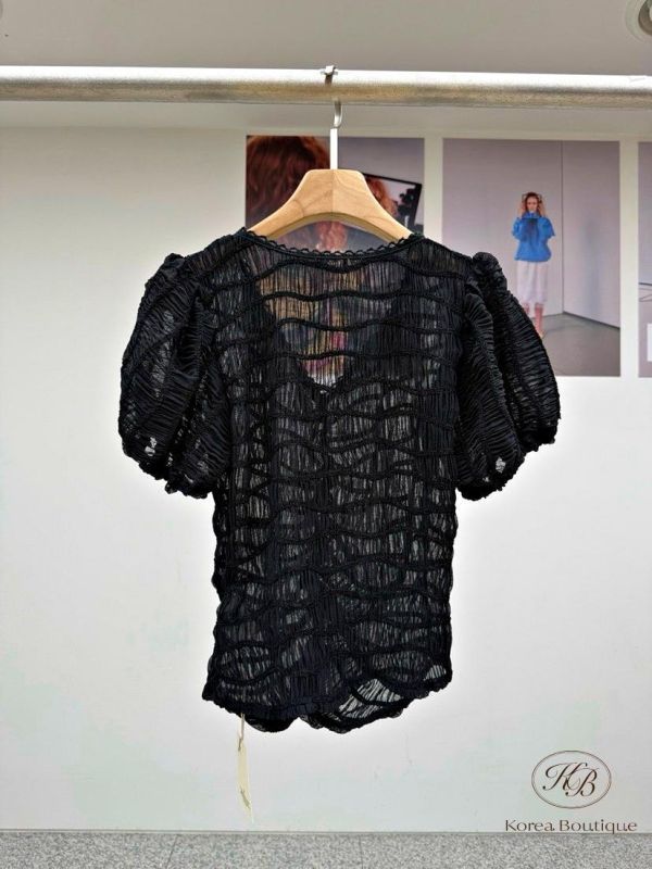 SS299 春季 很美的皺摺透膚上衣 