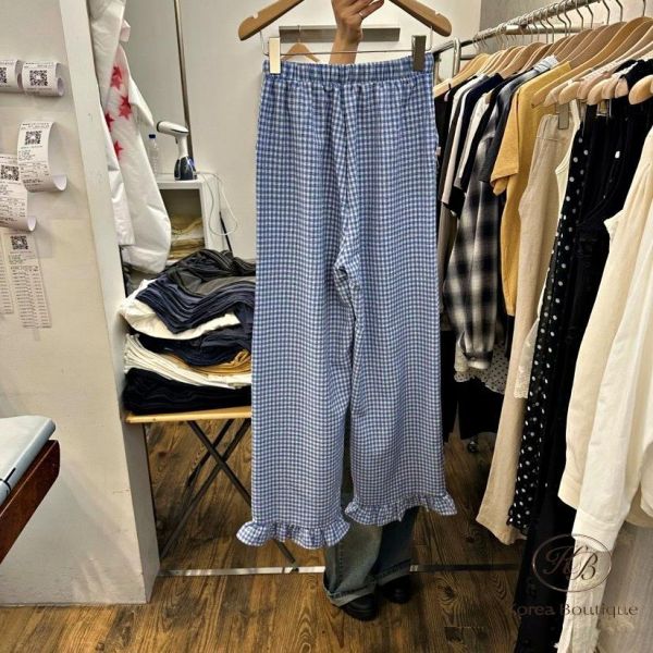 SS451 春季 格紋花邊褲 