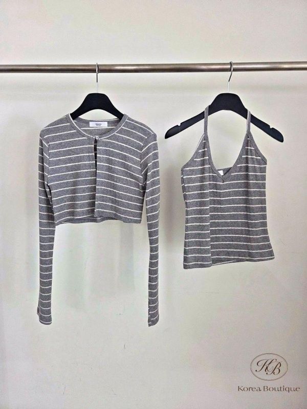 SS90 春季 條紋薄長袖套裝 