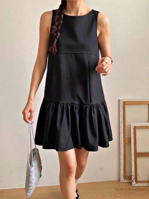 SS294 春季 格紋層次洋裝 黑色的也好優雅 