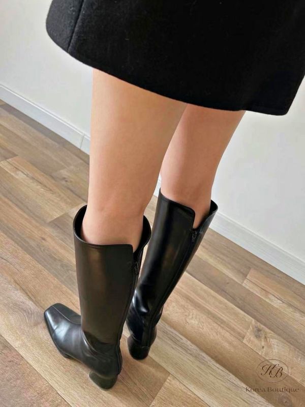 L19 真皮後拉鍊長靴 