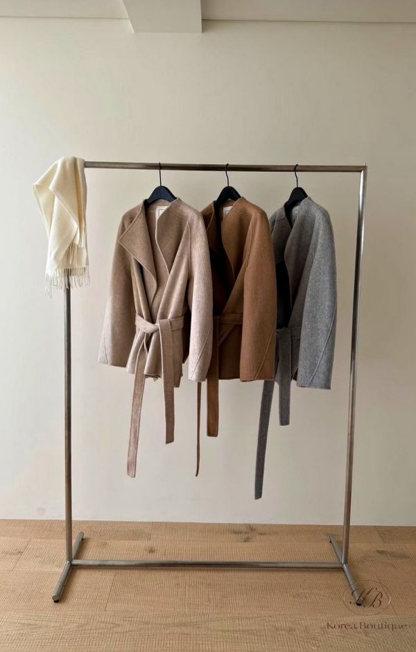 Fw352 秋季 羊毛手工綁帶大衣 俐落感 