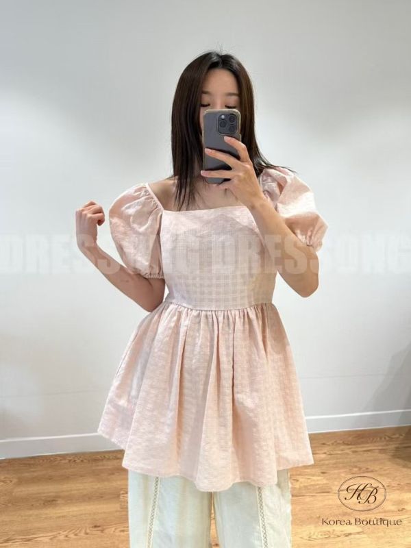 Spv31 春裝 氣質方領澎袖綁帶上衣 