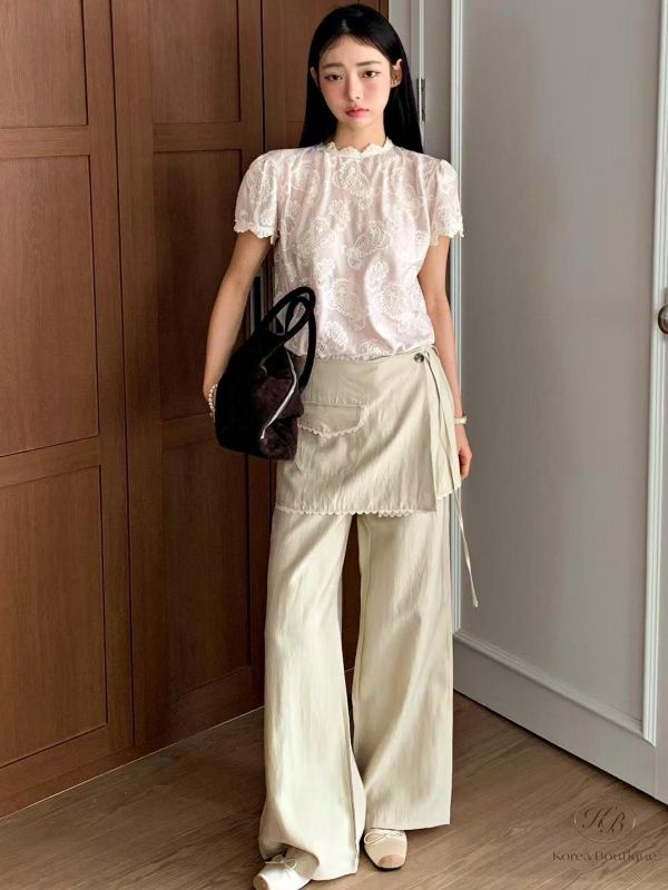 SS262 春季 圍裙造型兩件式直筒褲 