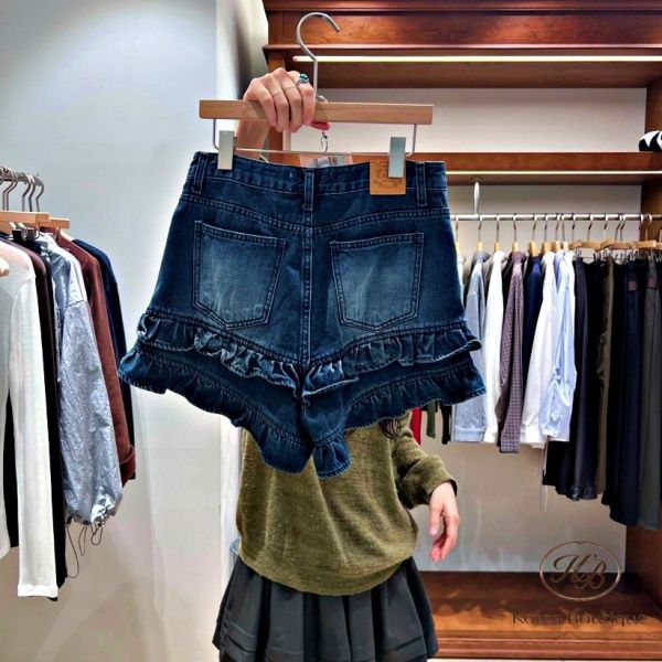 Fw237 秋季 花邊牛仔短褲 