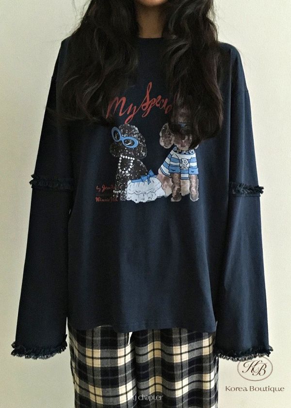 Fw296 秋季 假兩件可愛狗狗上衣 