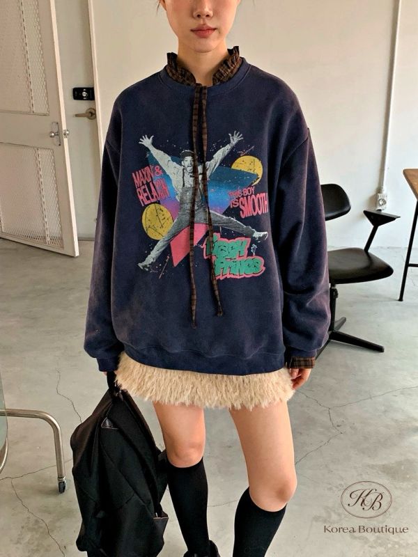 Fw445 冬季 繽紛的大學tee 加絨 