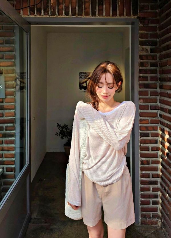 SS375 春季 混亞麻條紋上衣 