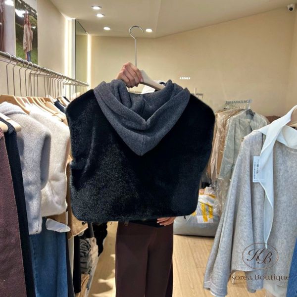 FWKR37 冬季 皮草背心 帽子可拆 