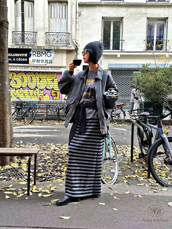 Fw471 冬季 條紋長裙 