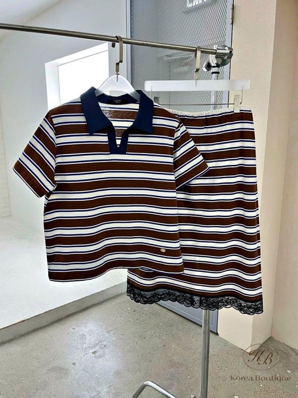 SS334 春季 polo衫條紋套裝 