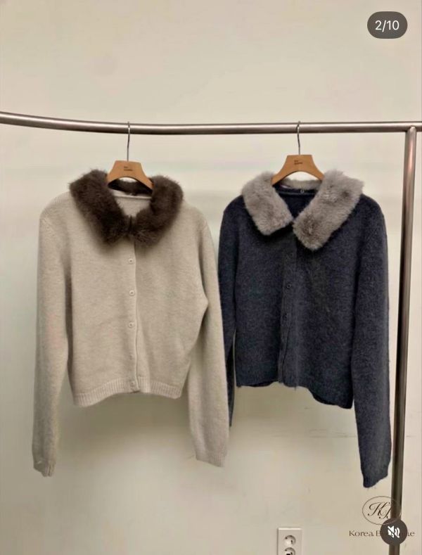 Fw483 冬季 毛毛領針織外套 