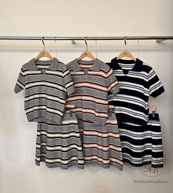 Fw392 秋季 條紋毛呢兩件式套裝 