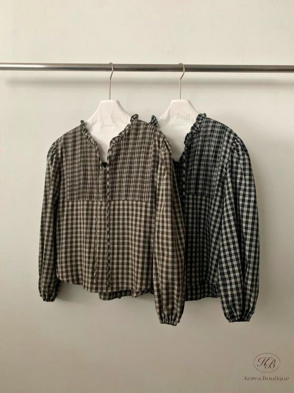 FW2763 秋季 打摺格紋襯衫 