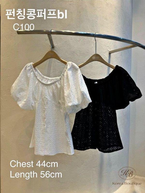 SS424 春季 可拉平領的簍空雕花上衣 