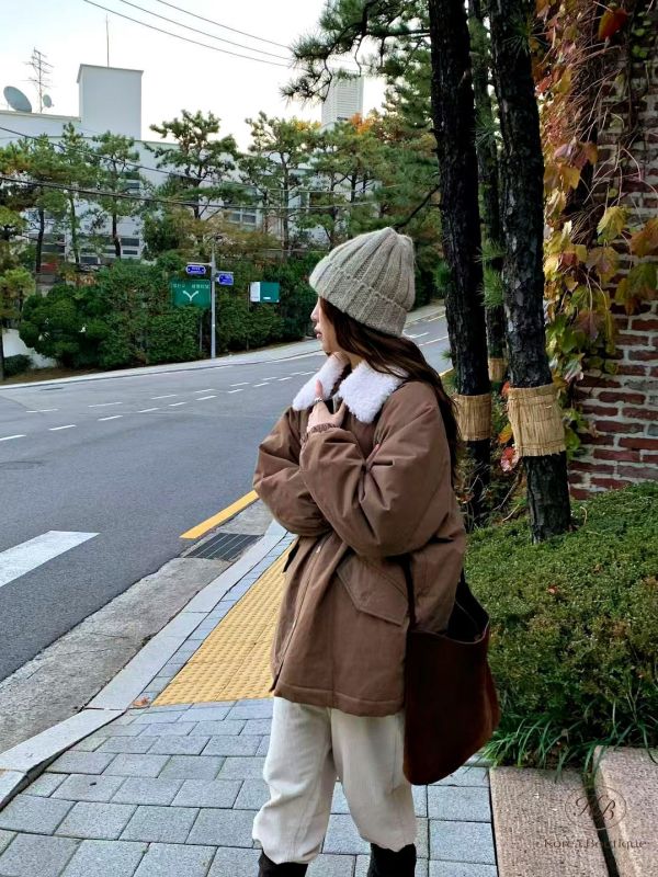 Fw478 冬季 鋪面可拆毛毛領外套 