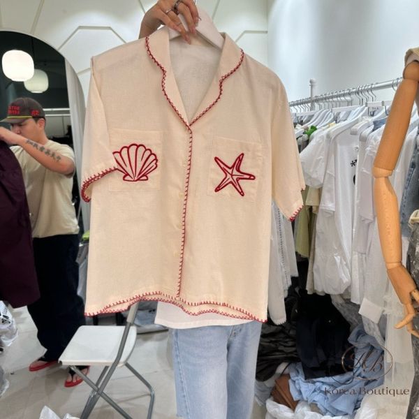Su64 夏裝 貝殼刺繡襯衫 