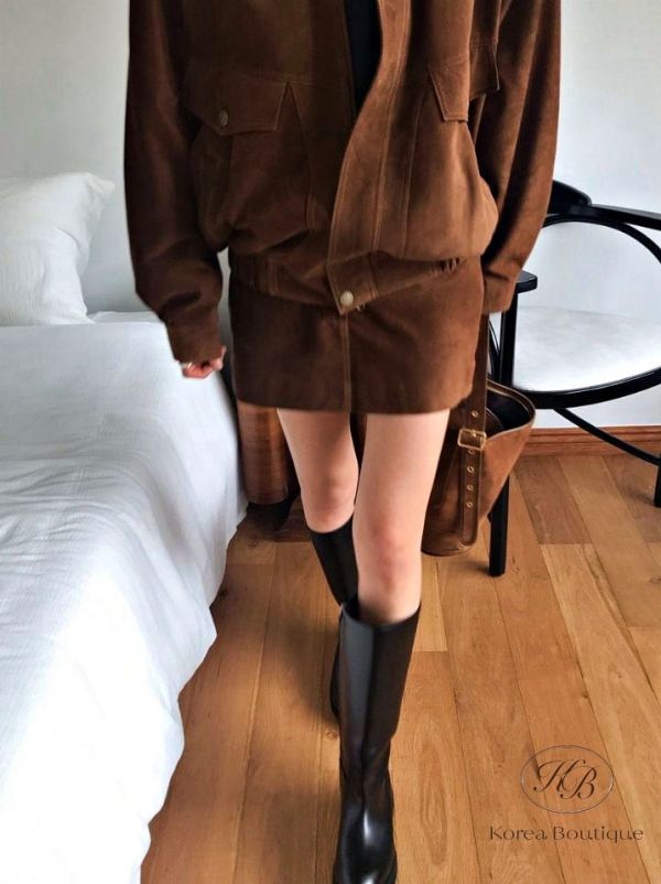 Fw464 冬季 麂皮夾克套裝 裙子均碼 