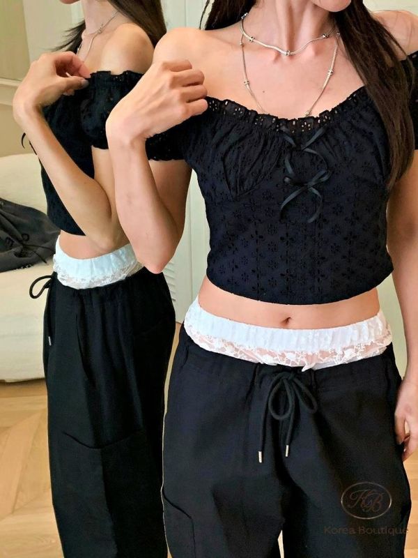 SS278 春季 蕾絲褲頭設計工裝褲 