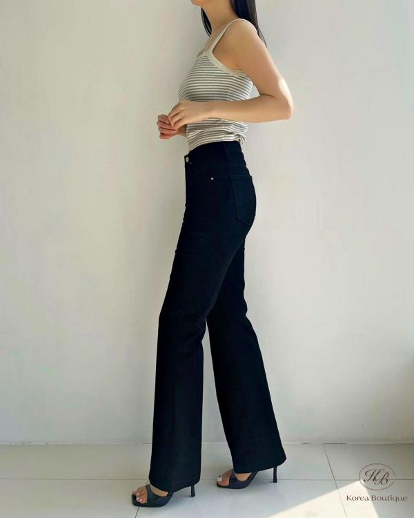 SS223 春季 涼感面料黑色喇叭褲 