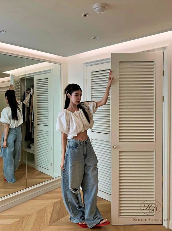 SS395 春季 褲頭設計破損牛仔褲 