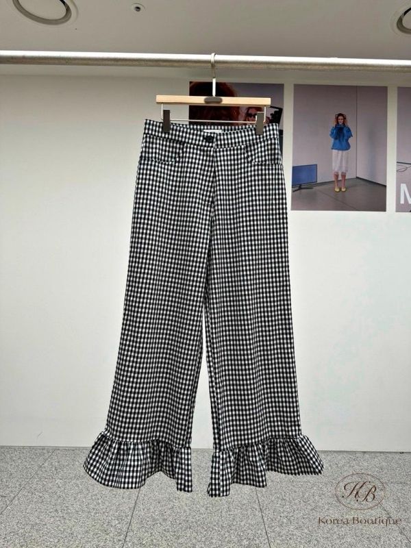 SS173 春季 可愛格紋花邊褲 