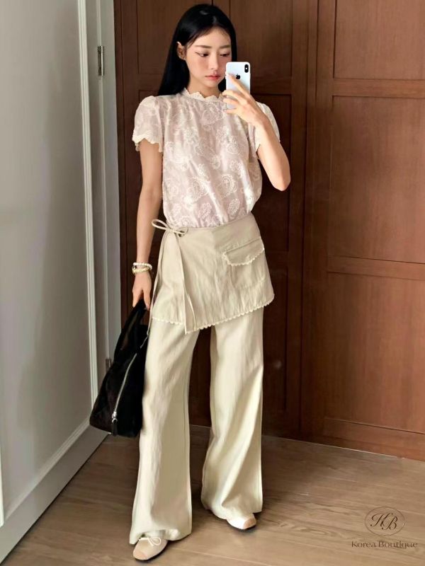 SS262 春季 圍裙造型兩件式直筒褲 