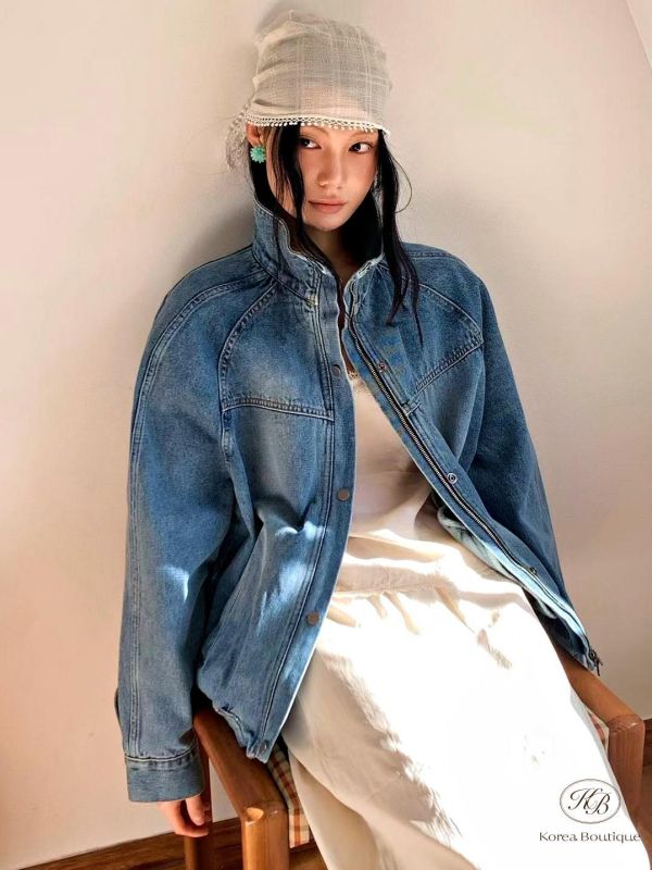 SS162 春季 好看的壓線翻領牛仔外套 