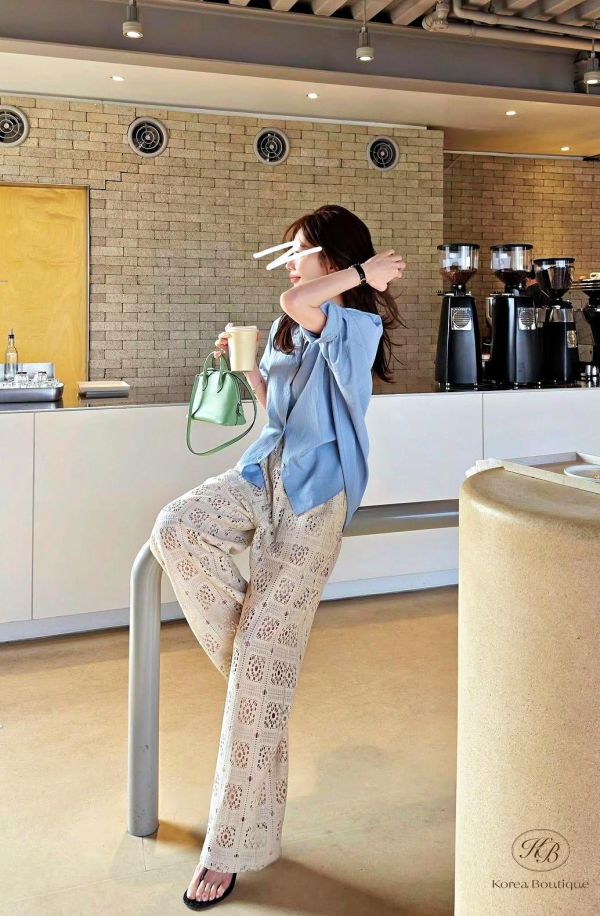 SS373 春季 重工針織摟空褲 