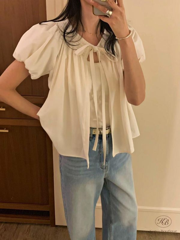 SS348 春季 綁帶蓬蓬袖罩衫 