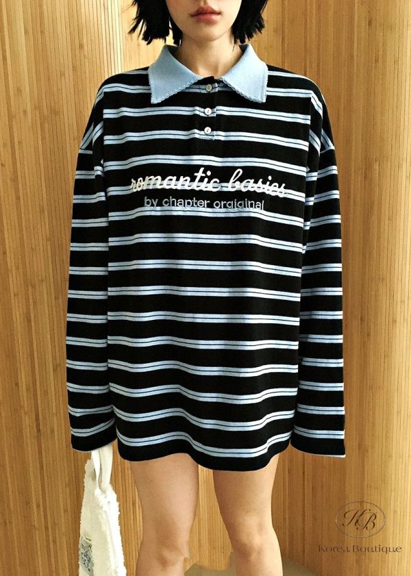 Fw168 秋季 可愛配色的條紋polo杉 