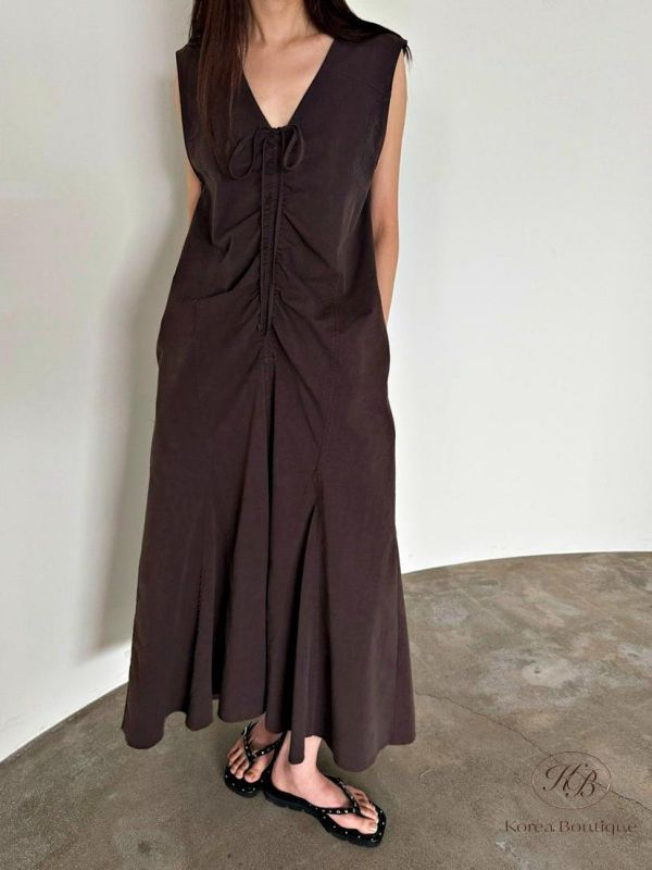 SS362 春季 很美的v領皺摺洋裝 