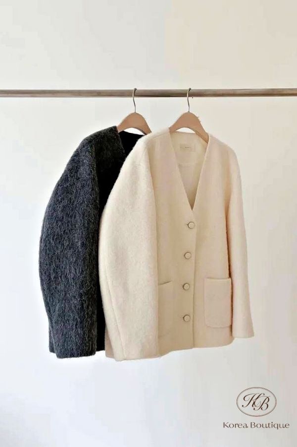 Fw418 秋季 羊駝毛無領外套 