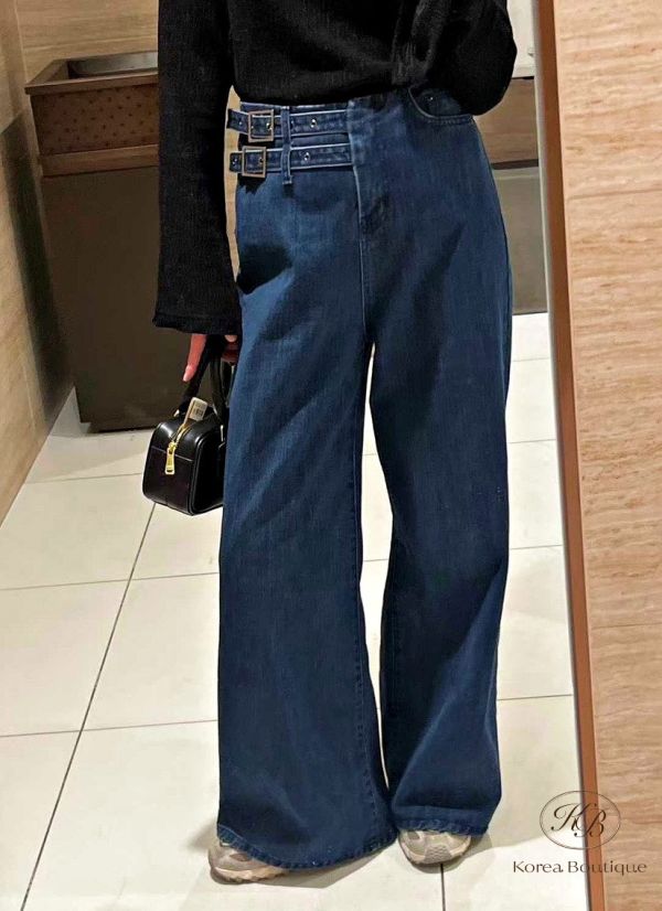 FWKR62 冬季 腰帶設計牛仔褲 加絨 