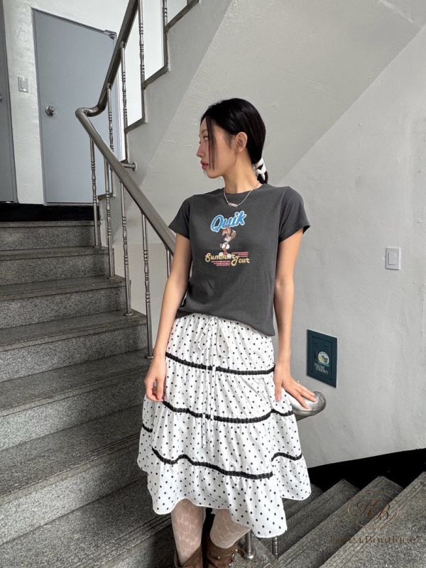 Kr49 夏裝 可愛波點拼接澎裙 