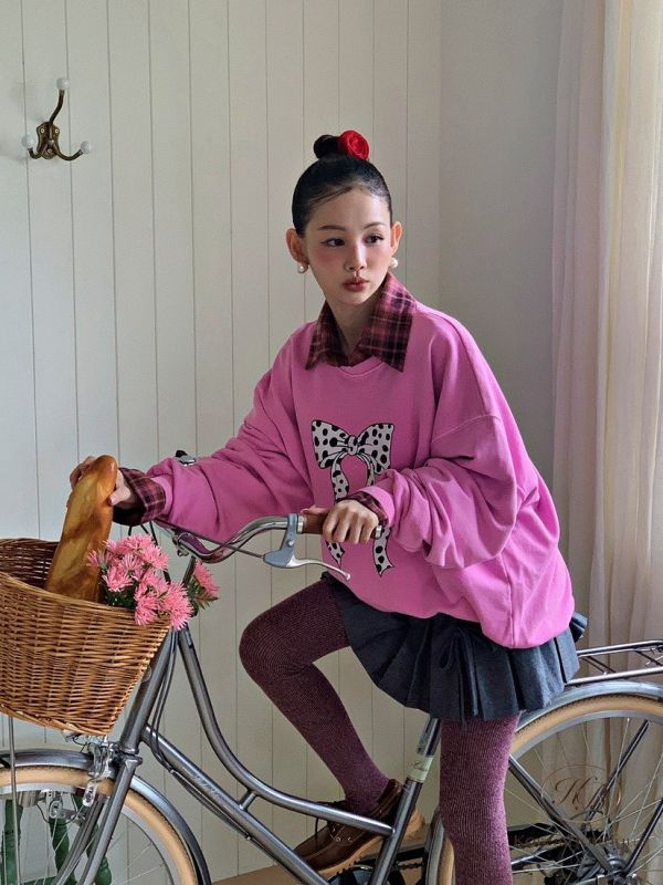 FWKR76 冬季 兩面圖案都好可愛的蝴蝶結衛衣 