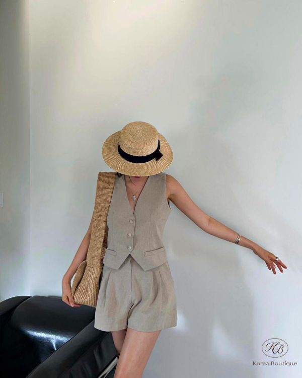 SS464 春季 亞麻背心套裝 