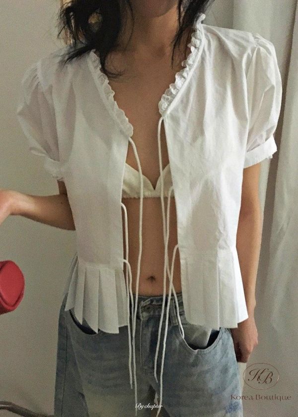 SS444 春季 綁帶開襟蝴蝶結上衣 