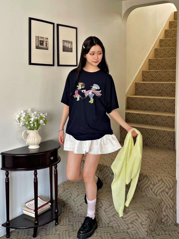 SS484 春季 手工縫劑兩片米奇卡通tee 