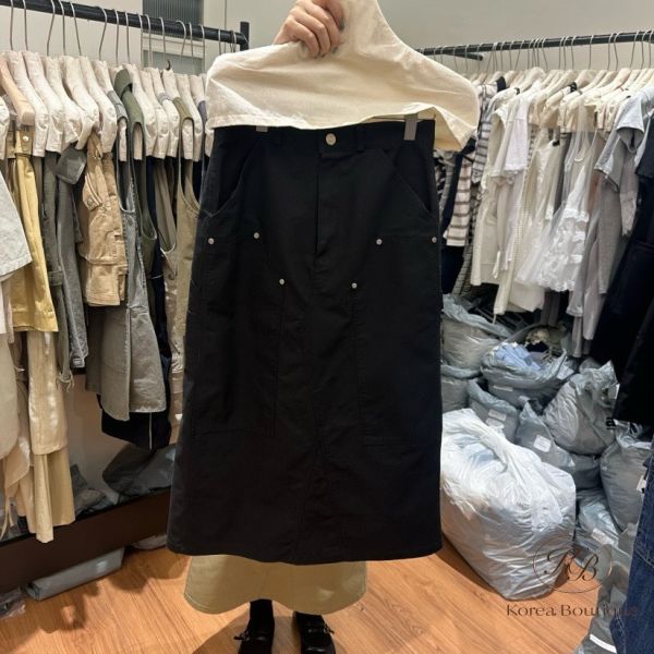 Kr101 夏裝 工裝拼接中長裙 