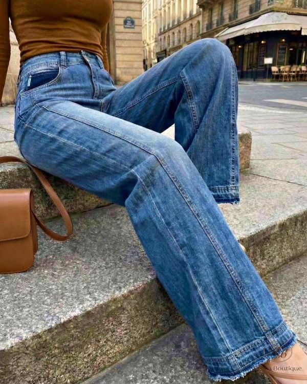 SS117 春季 刷色好看的直筒牛仔褲 