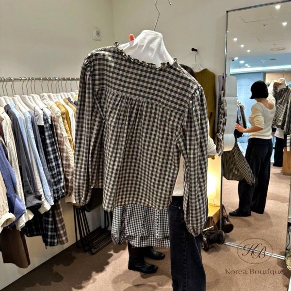 FW2763 秋季 打摺格紋襯衫 