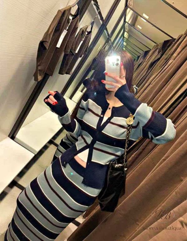 Fw495 冬季 條紋裙裝 闆娘自留 完全不顯身型 