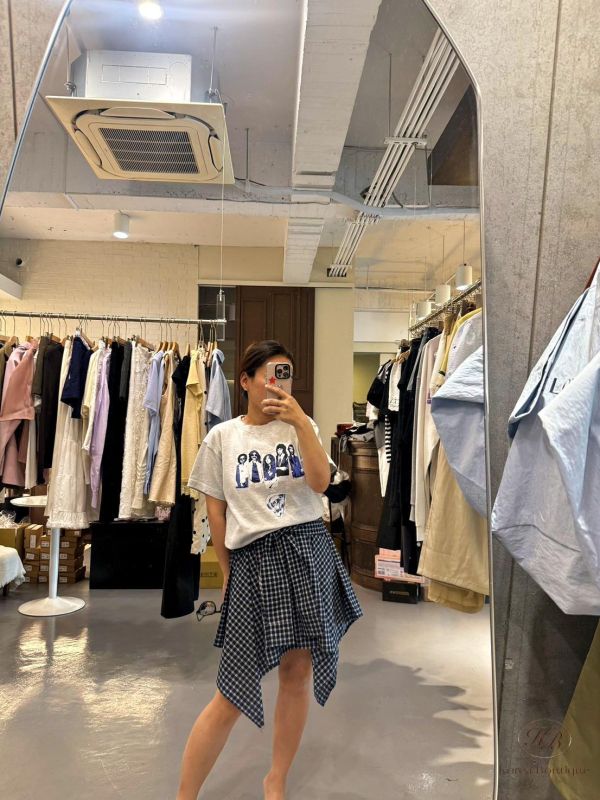 SS471 春季 格紋綁帶造型裙 