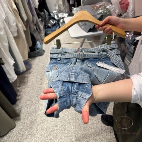 Kr04 夏裝 雙扣口袋牛仔裙褲 